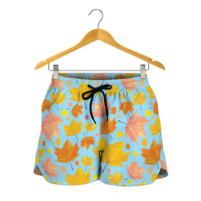 Pastel Maple Leaves Pattern Print Women's Shorts
