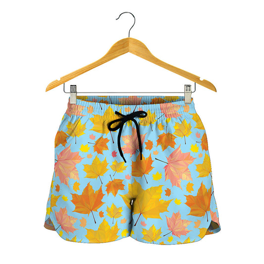 Pastel Maple Leaves Pattern Print Women's Shorts