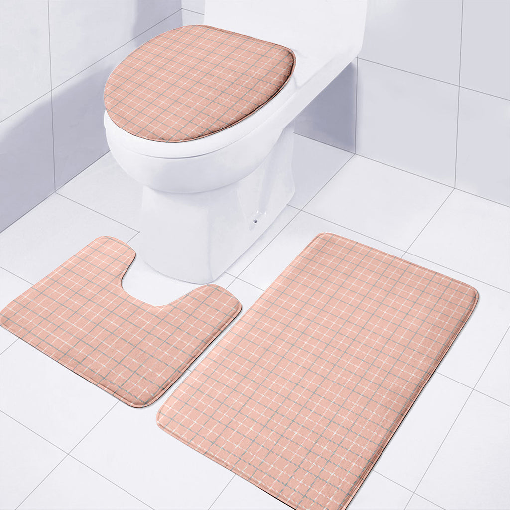 Pastel Orange Tattersall Pattern Print 3 Piece Bath Mat Set