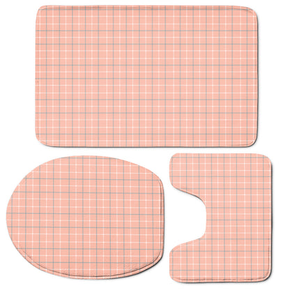 Pastel Orange Tattersall Pattern Print 3 Piece Bath Mat Set