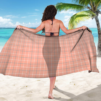 Pastel Orange Tattersall Pattern Print Beach Sarong Wrap