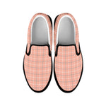 Pastel Orange Tattersall Pattern Print Black Slip On Shoes