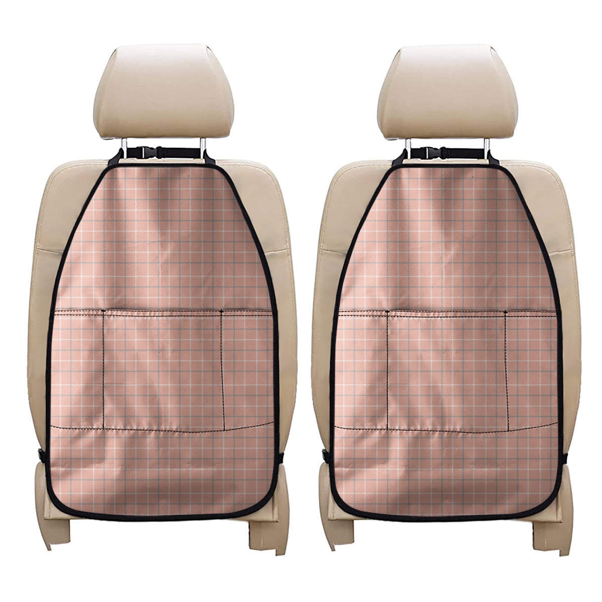 Pastel Orange Tattersall Pattern Print Car Seat Organizers
