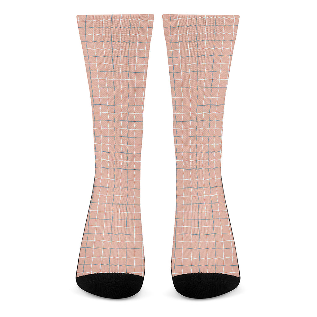 Pastel Orange Tattersall Pattern Print Crew Socks