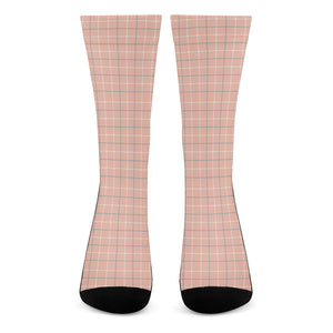 Pastel Orange Tattersall Pattern Print Crew Socks