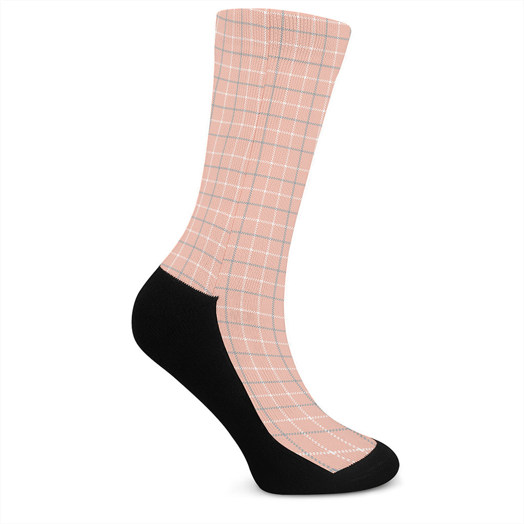 Pastel Orange Tattersall Pattern Print Crew Socks