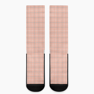 Pastel Orange Tattersall Pattern Print Crew Socks