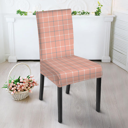Pastel Orange Tattersall Pattern Print Dining Chair Slipcover