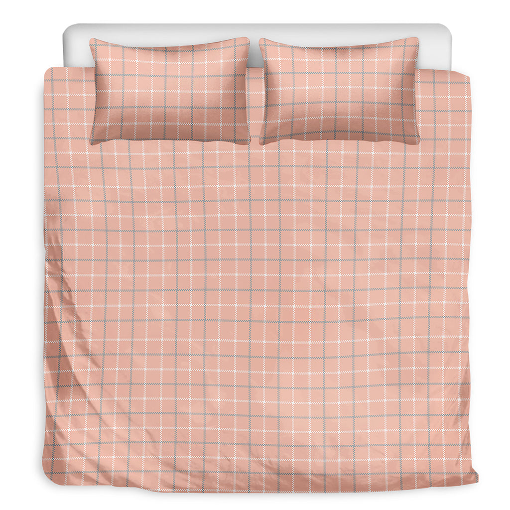 Pastel Orange Tattersall Pattern Print Duvet Cover Bedding Set