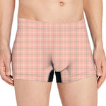 Pastel Orange Tattersall Pattern Print Men's Boxer Briefs