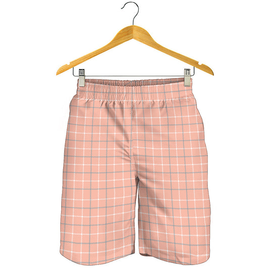 Pastel Orange Tattersall Pattern Print Men's Shorts