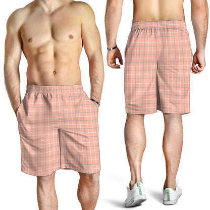 Pastel Orange Tattersall Pattern Print Men's Shorts