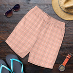 Pastel Orange Tattersall Pattern Print Men's Shorts