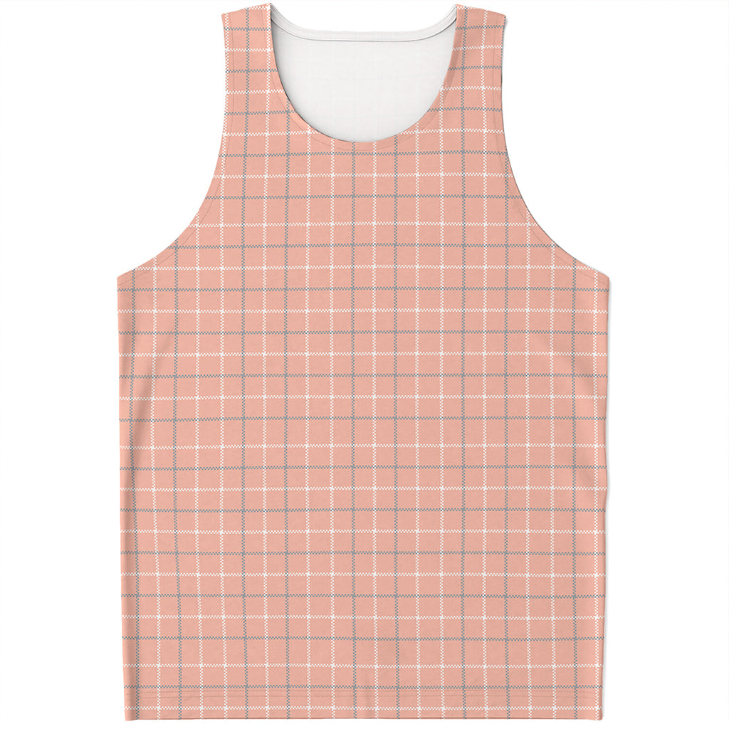 Pastel Orange Tattersall Pattern Print Men's Tank Top