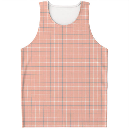 Pastel Orange Tattersall Pattern Print Men's Tank Top