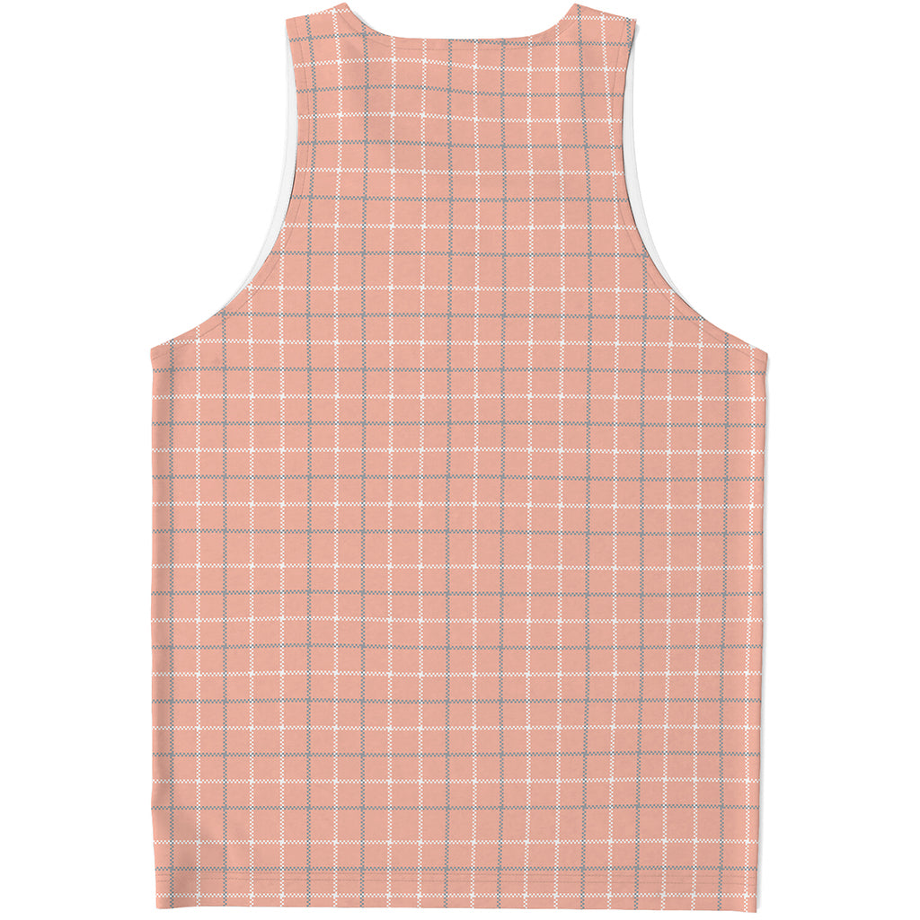 Pastel Orange Tattersall Pattern Print Men's Tank Top