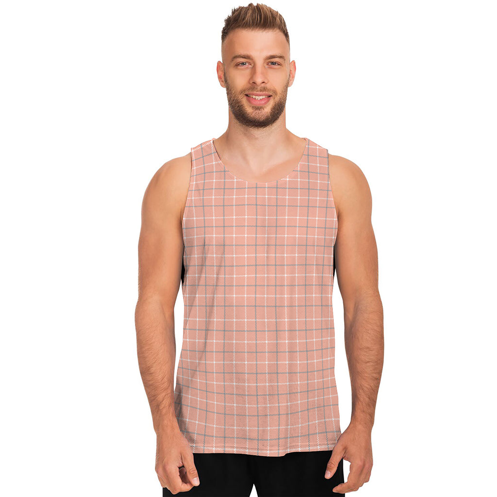 Pastel Orange Tattersall Pattern Print Men's Tank Top