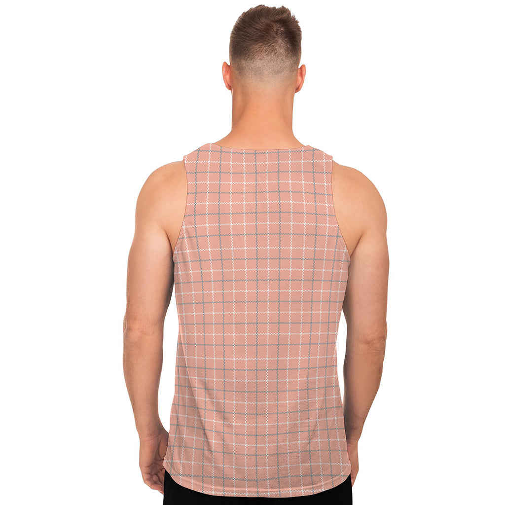 Pastel Orange Tattersall Pattern Print Men's Tank Top