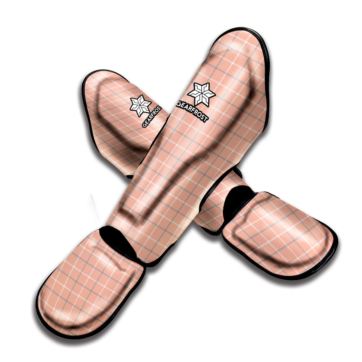 Pastel Orange Tattersall Pattern Print Muay Thai Shin Guard