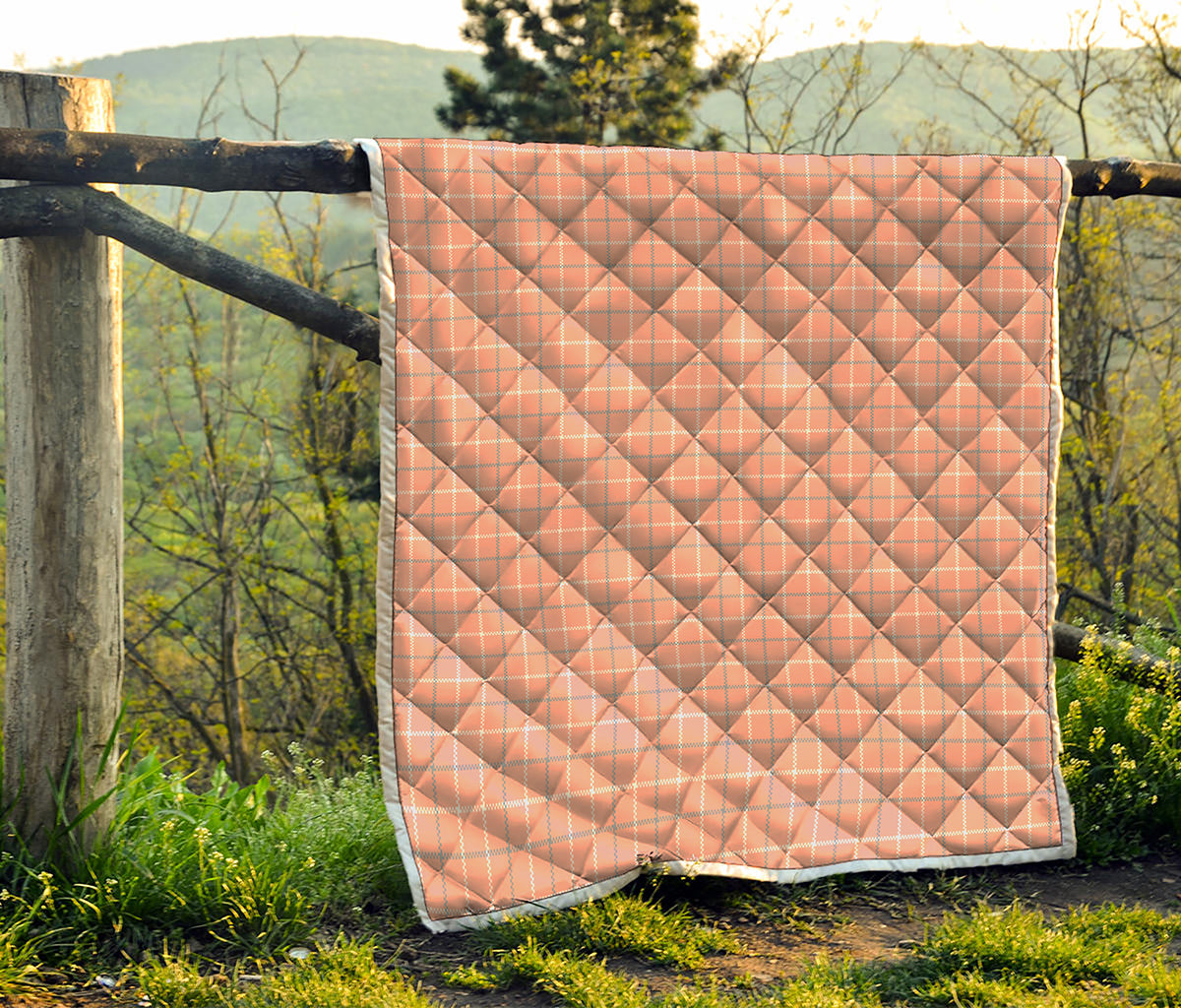 Pastel Orange Tattersall Pattern Print Quilt