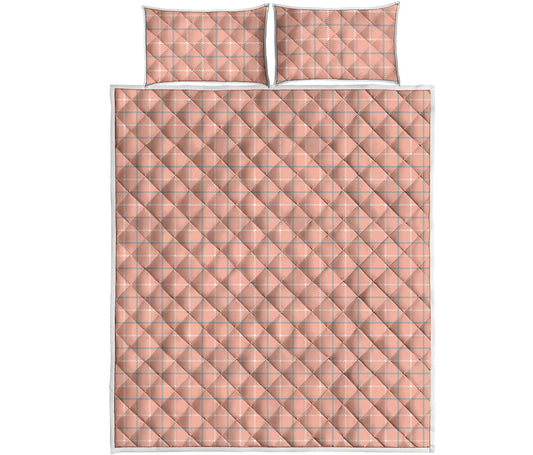 Pastel Orange Tattersall Pattern Print Quilt Bed Set