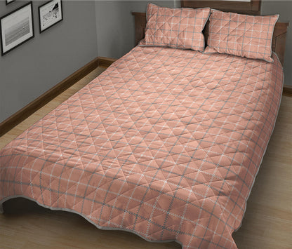 Pastel Orange Tattersall Pattern Print Quilt Bed Set