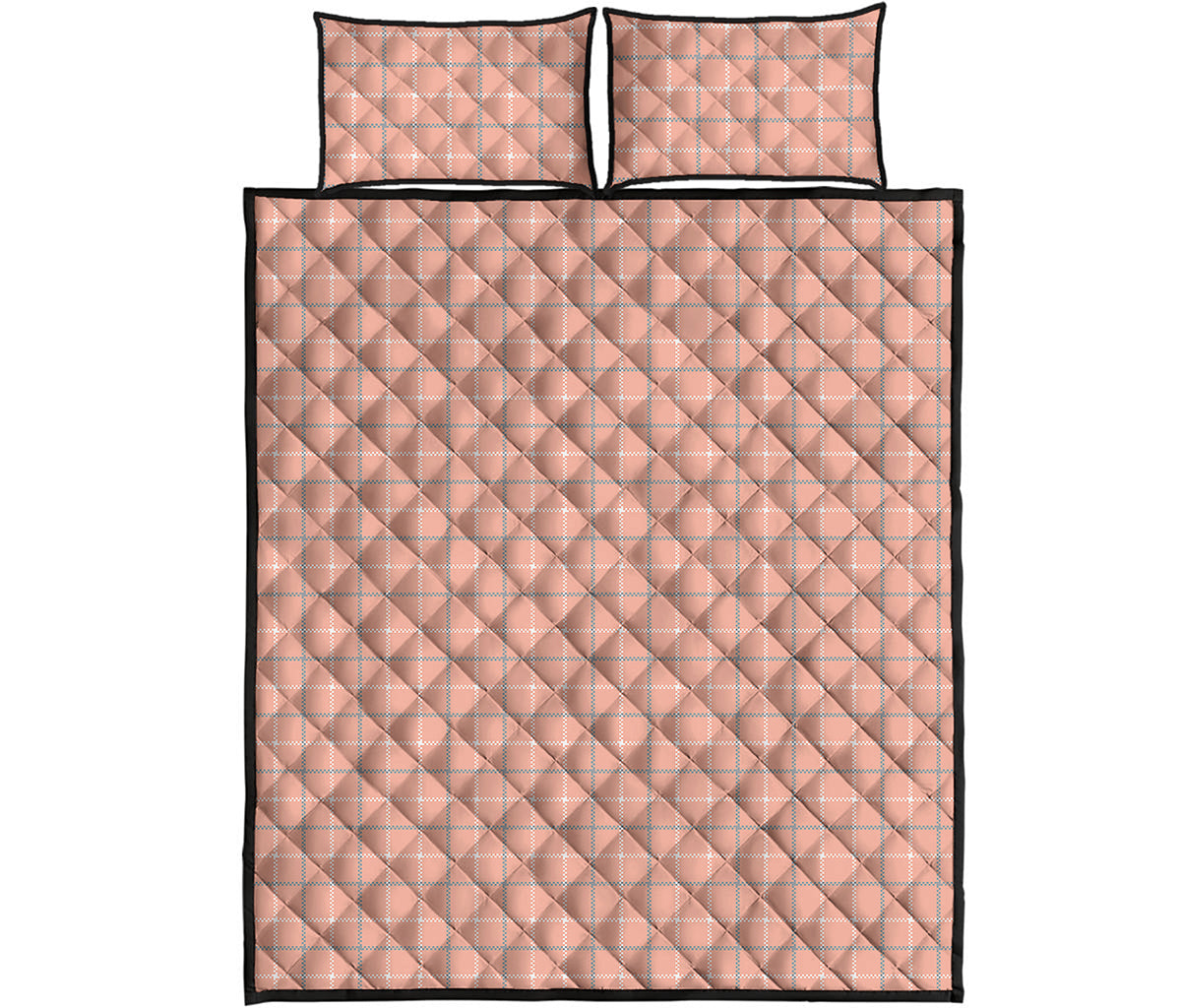 Pastel Orange Tattersall Pattern Print Quilt Bed Set
