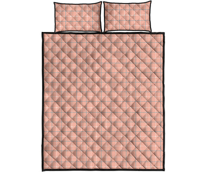 Pastel Orange Tattersall Pattern Print Quilt Bed Set