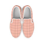 Pastel Orange Tattersall Pattern Print White Slip On Shoes