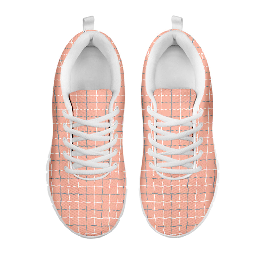 Pastel Orange Tattersall Pattern Print White Sneakers