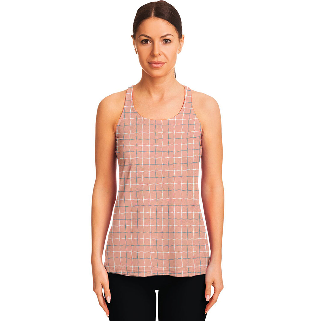 Pastel Orange Tattersall Pattern Print Women's Racerback Tank Top