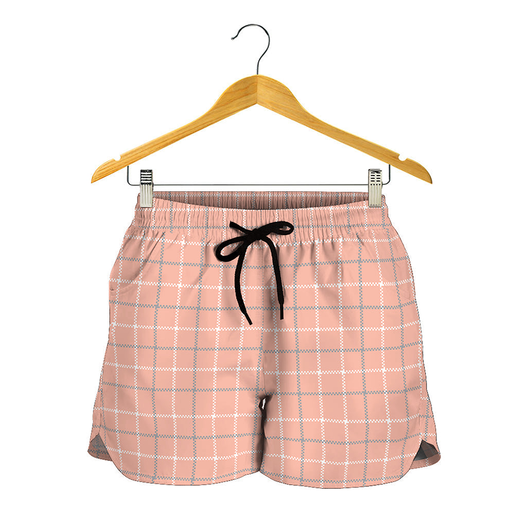 Pastel Orange Tattersall Pattern Print Women's Shorts