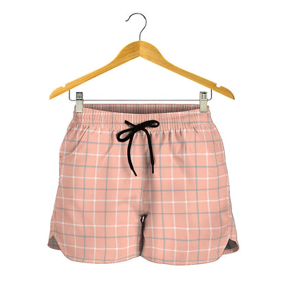 Pastel Orange Tattersall Pattern Print Women's Shorts