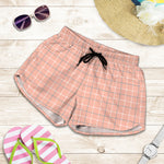 Pastel Orange Tattersall Pattern Print Women's Shorts