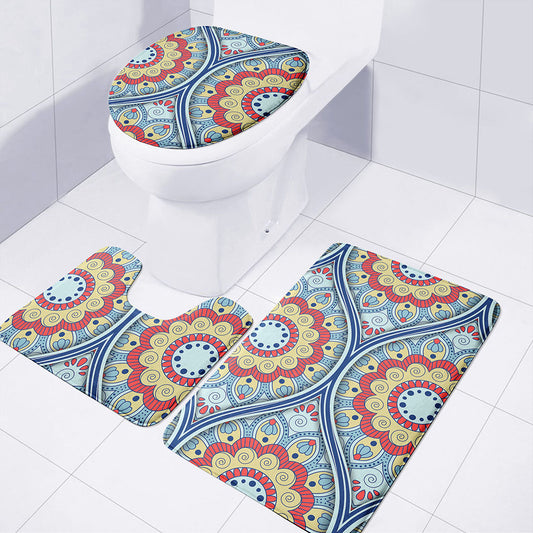 Pastel Ornament Mandala Print 3 Piece Bath Mat Set
