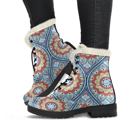 Pastel Ornament Mandala Print Comfy Boots GearFrost