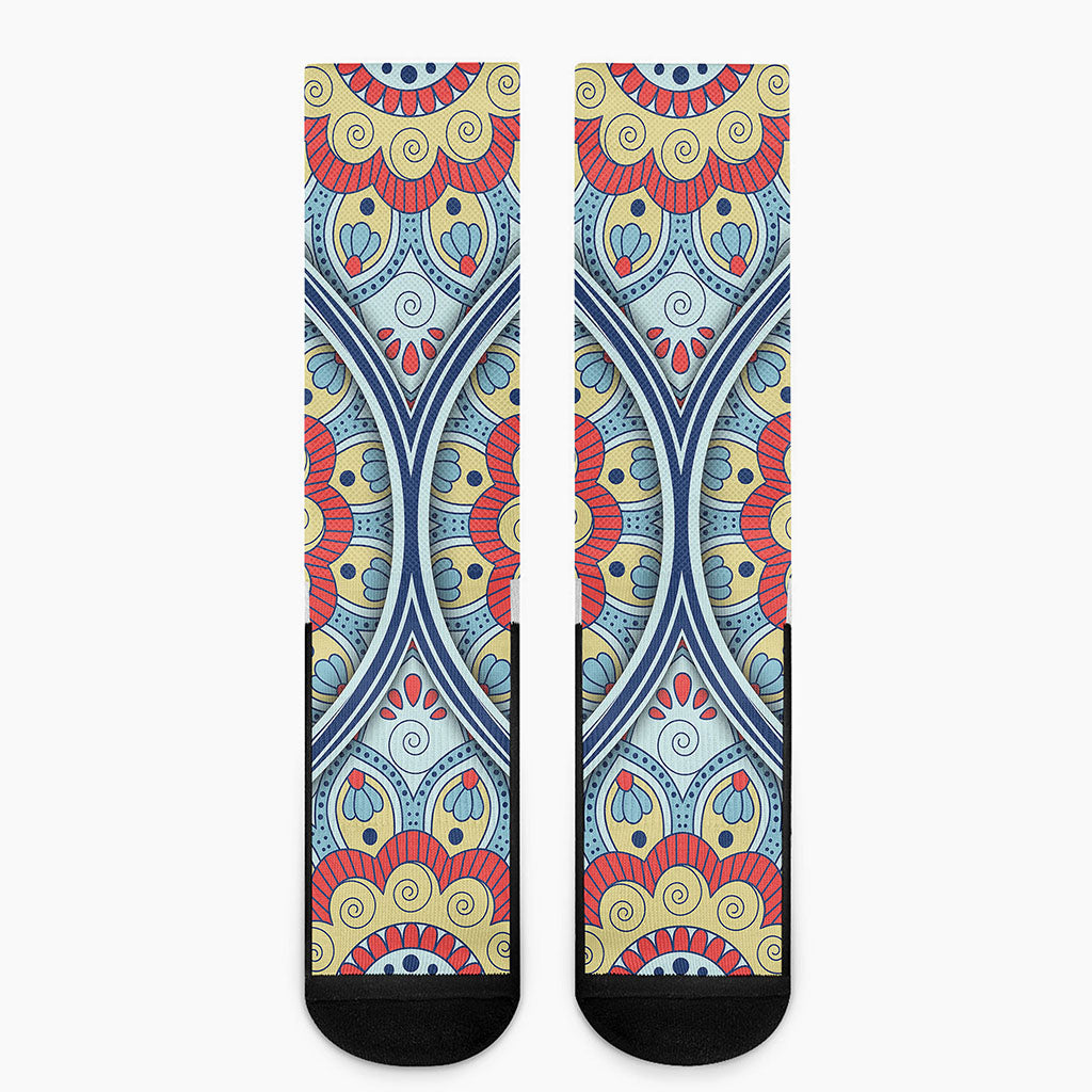 Pastel Ornament Mandala Print Crew Socks