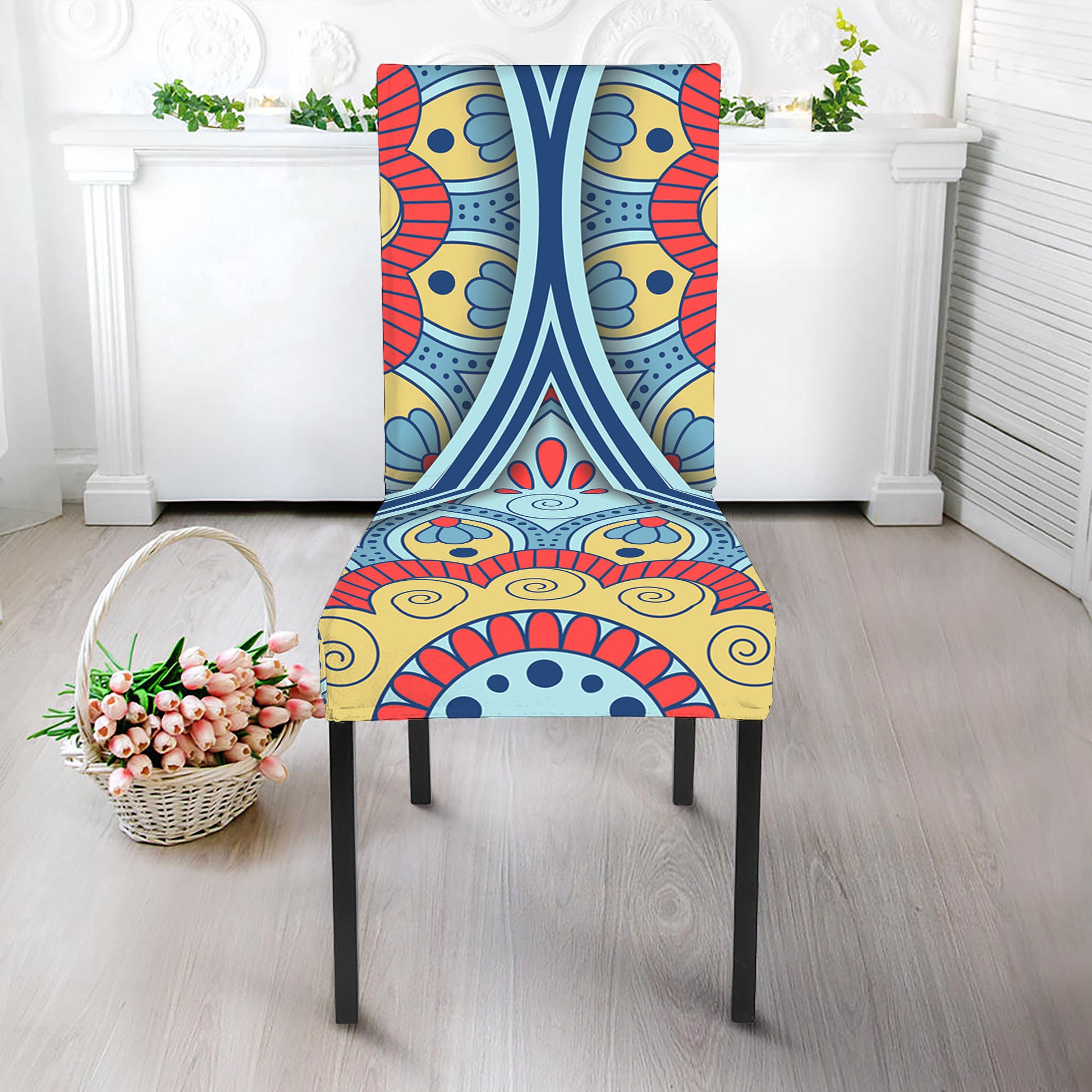 Pastel Ornament Mandala Print Dining Chair Slipcover
