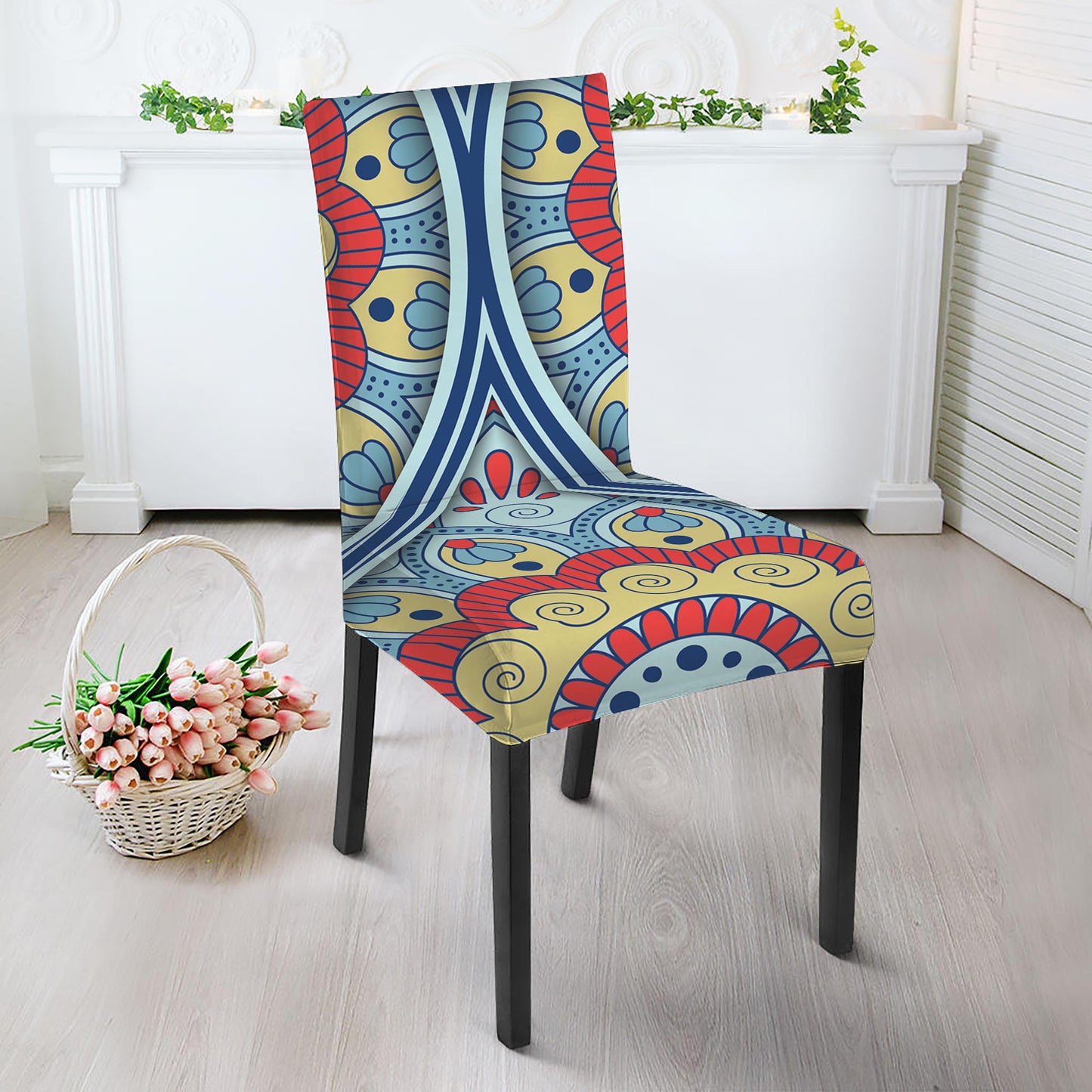 Pastel Ornament Mandala Print Dining Chair Slipcover