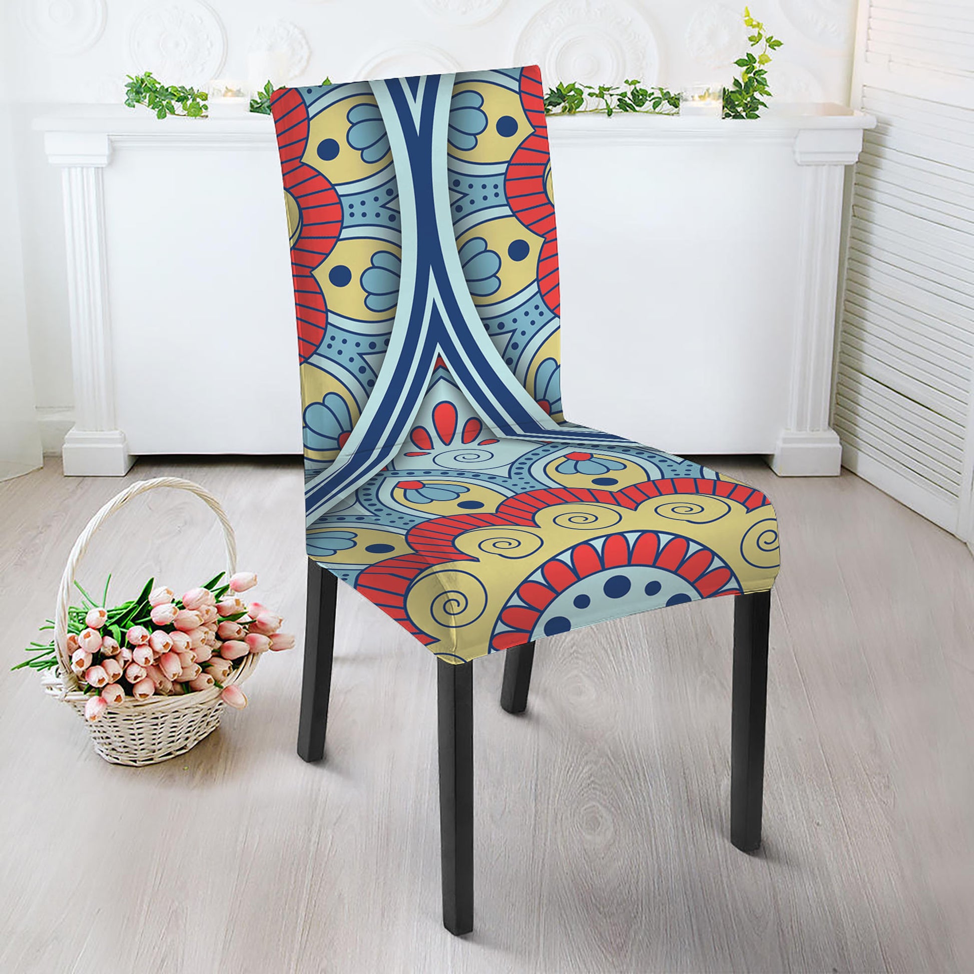 Pastel Ornament Mandala Print Dining Chair Slipcover