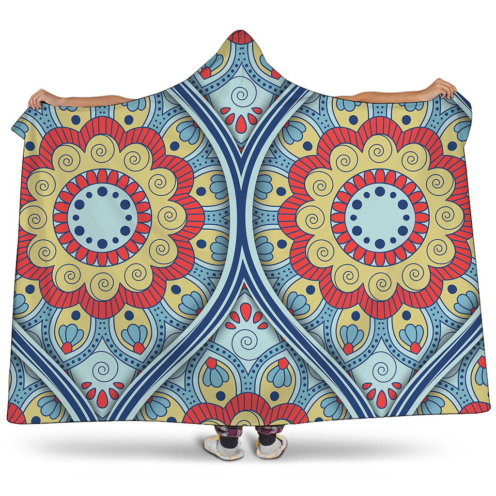 Pastel Ornament Mandala Print Hooded Blanket