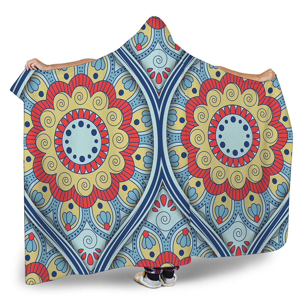 Pastel Ornament Mandala Print Hooded Blanket