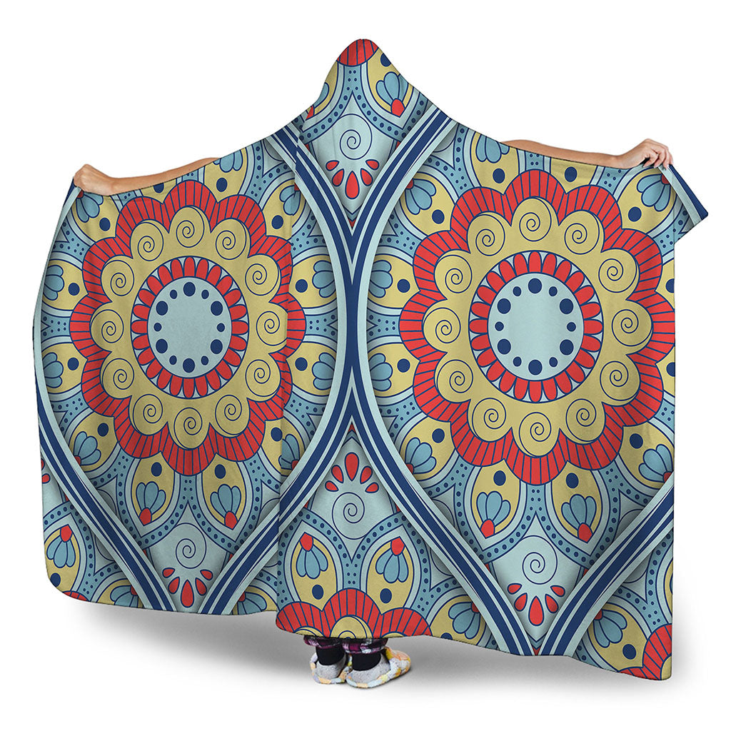 Pastel Ornament Mandala Print Hooded Blanket
