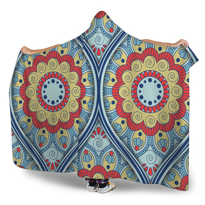 Pastel Ornament Mandala Print Hooded Blanket