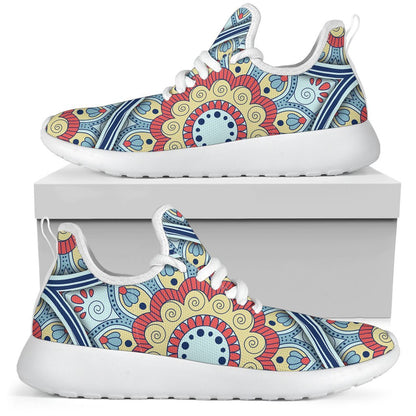 Pastel Ornament Mandala Print Mesh Knit Shoes GearFrost