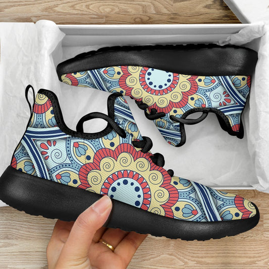 Pastel Ornament Mandala Print Mesh Knit Shoes GearFrost