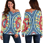 Pastel Ornament Mandala Print Off Shoulder Sweatshirt GearFrost