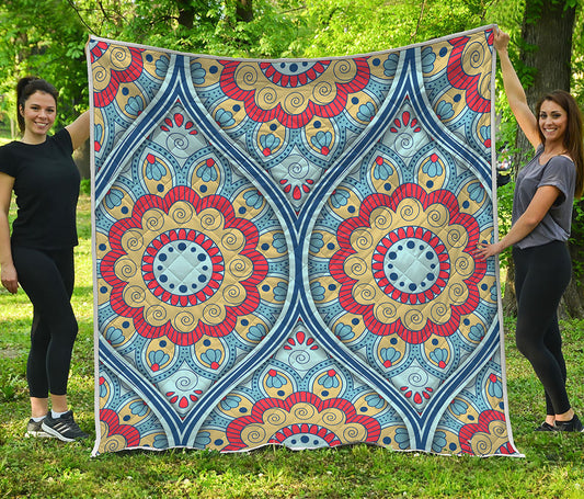 Pastel Ornament Mandala Print Quilt