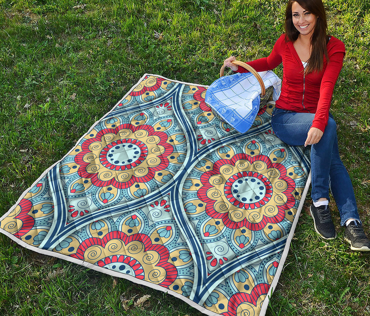 Pastel Ornament Mandala Print Quilt