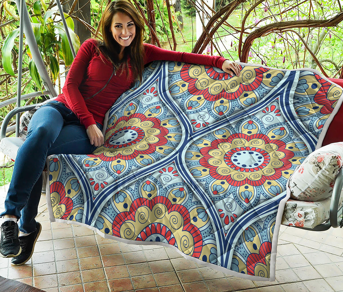 Pastel Ornament Mandala Print Quilt